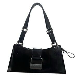 Guess Y2K Black Patent Leather Shoulder Bag Logo Buckle Purse